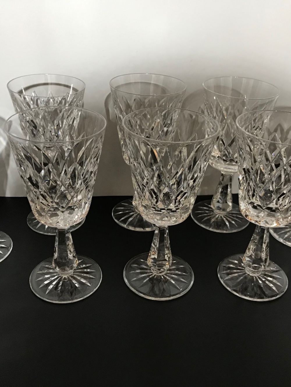 Set of 8 Vintage WATERFORD Crystal KINSALE Claret Wine Glasses 6” x 2 7/8”